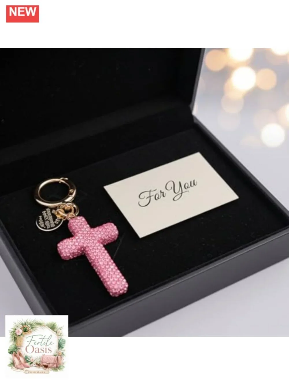Crystal Rhinestone Cross Keychain for Handbags Purse Religious Charm